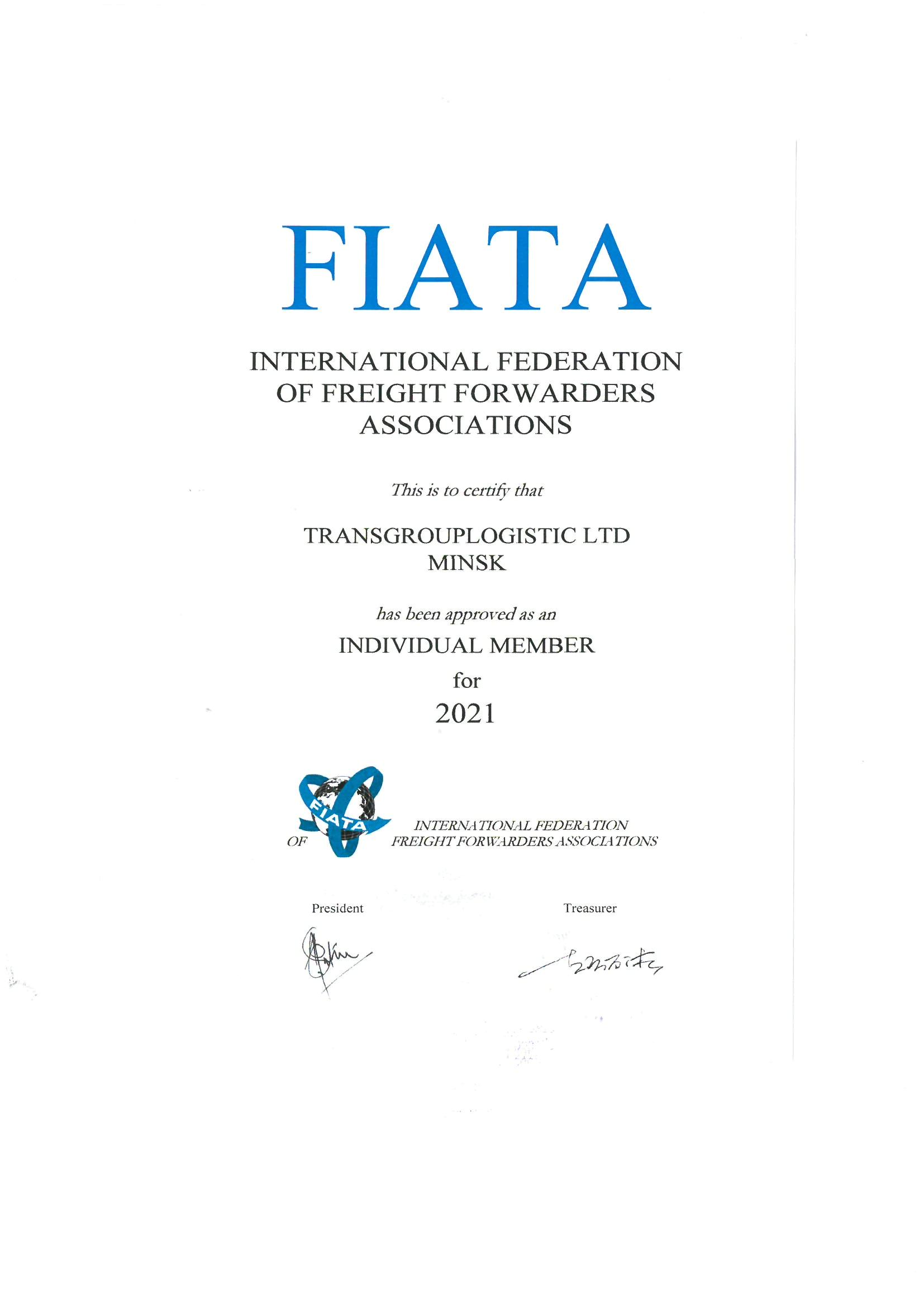 certificate FIATA